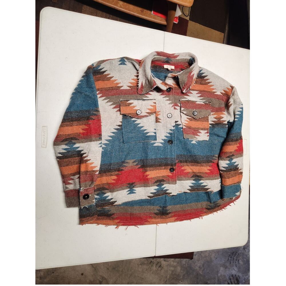 Lovely La Miel Eldora Aztec Shacket for Women in Rust Sz Medium Sweater Jacket